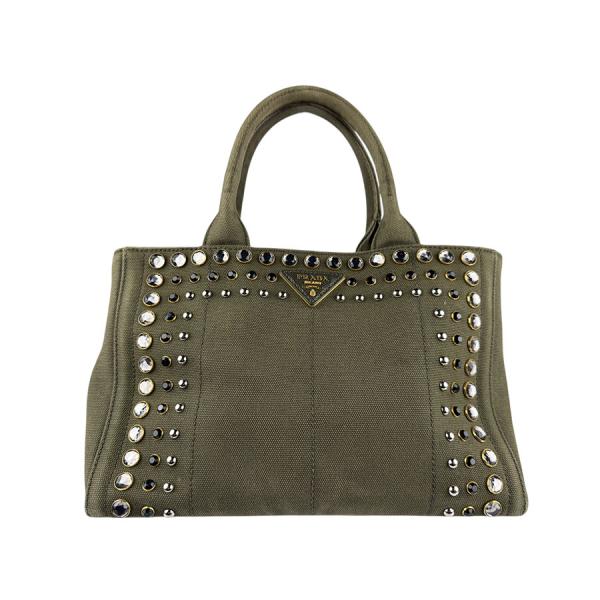 PRADA ハンドバッグ カーキ PRADA プラダ ハンドバッグ ショルダーバッグ カナパ キャンバス