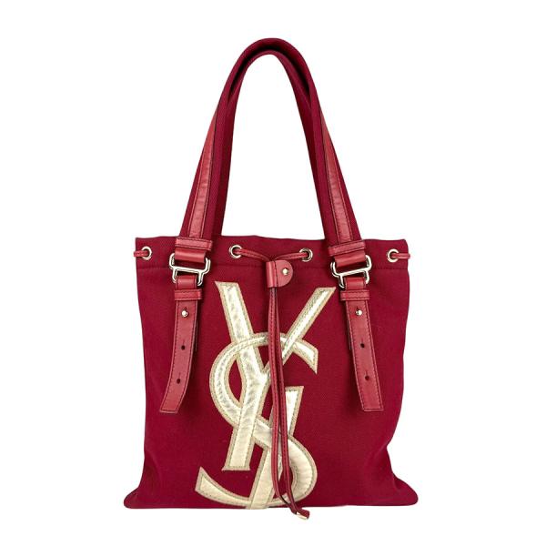 美品 イヴサンローラン YSL ハンドバッグ ナイロン YSL ロゴ レッド SAINT LAURENT 】レッド ハンドバッグ