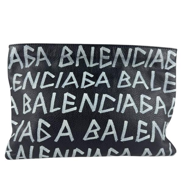 BALENCIAGA バレンシアガ グラフィティ キャリークリップ 494040 クラッチバッグ ブラック×ホワイト 14054 メンズ【中古】 z7905 BALENCIAGA（バレンシアガ） クラッチバッグ グラフィティ キャリー