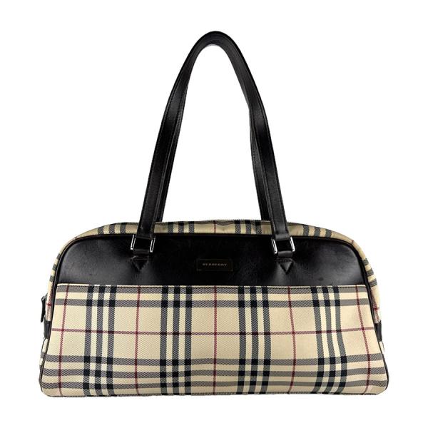 Burberry レザー ハンドバッグ 黒/ベージュ BURBERRY（バーバリー） ハンドバッグ ナイロンキャンバス/レザー