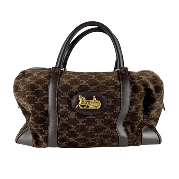 CELINE セリーヌ マカダム スエード ハンドバッグ CELINE（セリーヌ） ハンドバッグ マカダム スエード/レザー ブラウン