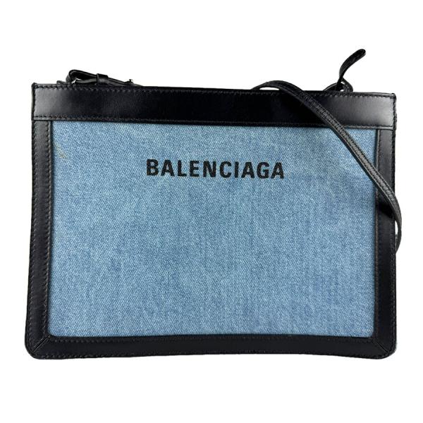 美品✨バレンシアガ　ネイビーポシェット　2wayショルダー　デニム　レザー　ロゴ BALENCIAGA（バレンシアガ） ショルダーバッグ ネイビーポシェット