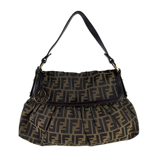 美品　FENDI ズッカ柄 ハンドバッグ フェンディ ナイロン レザー バッグ FENDI（フェンディ） ショルダーバッグ ズッカ ナイロンキャンバス