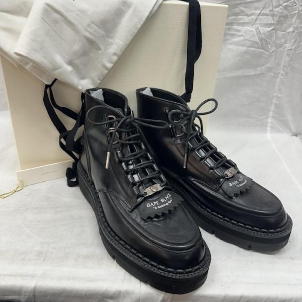 A BATHING APE アベイシングエイプ スエード レースアップ ミッドカットブーツ ブラック A BATHING APE（アベイシングエイプ） BBK BO FTCBB1M F BAPE BLACK