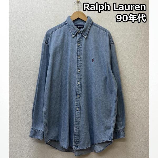 ラルフローレン 90s BLAIRE ポニー 刺繍 デニム シャンブレー ボタン