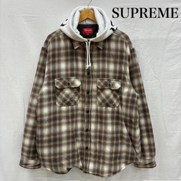 シュプリーム 21AW Hooded Flannel Zip Up Shirt ジップアップ