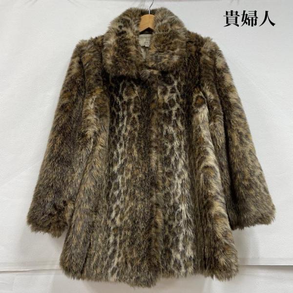 ☆US古着☆【Aライン レトロ ファーコート】レオパード柄 レディースL程 古着 貴婦人 フェイク ファー コート レオパード アニマル ヒョウ柄