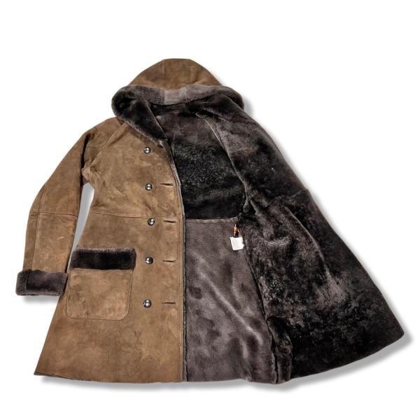 BALMAIN バルマン フード付き ミドル丈 ムートンコート ブラウン size  