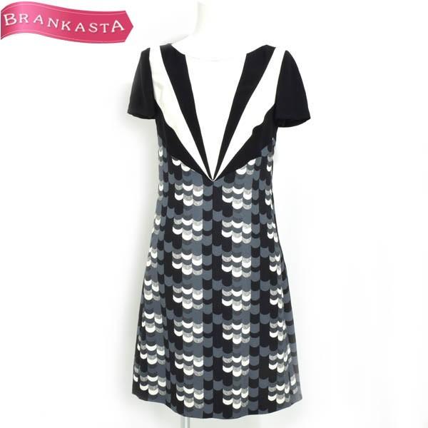 30 Off 中古 Prada プラダ シルク プリント柄 半袖 Aライン ミモレ丈 ワンピース 38 ブラック 白 グレー系 秋冬 19hq07 中古ブランドショップブランカスタ 通販 Yahoo ショッピング