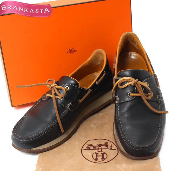 Hermes エルメス メンズ デッキシューズ 41 1 2 26 5cm相当 レザー スリッポン ブラック ブラウン 週末sale 大幅値下げ 22vn50 中古ブランドショップブランカスタ 通販 Yahoo ショッピング