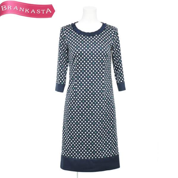 レリアン ワンピース ミモレ ミディ丈 7 S相当 タイト ドット柄 七分袖 ネイビー オフホワイト グリーン Leilian 23qi41 中古ブランドショップブランカスタ 通販 Yahoo ショッピング