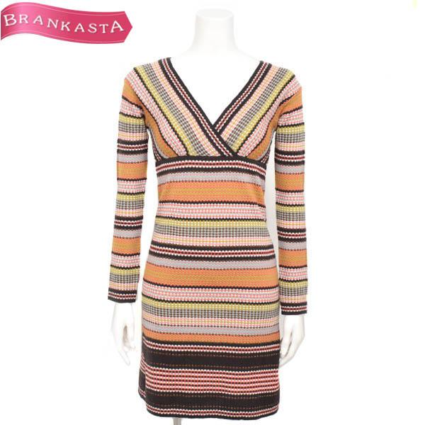 ミッソーニ ニットワンピース ボーダー柄 カシュクール 38 ダーク