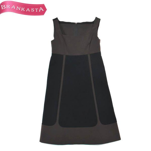 フォクシーニューヨーク ワンピース ひざ丈 38 M相当 Aライン ノースリーブ レディース 黒 茶 FOXEY NEW YORK 美品 23QU36