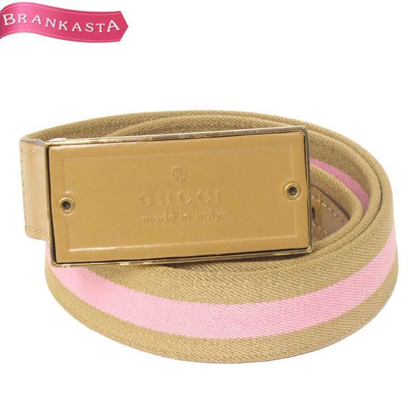 グッチ Gucci シェリーライン ベルト ロゴバックル 使用サイズ64 68cm ベージュ ピンク 中古 レディース ブランド雑貨 23ui52 ブランカスタオンラインショップファースト