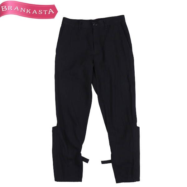 ヨウジヤマモト プリュス ノアール フルレングスパンツ 1 S 裾ベルトデザイン レディース 黒 Yohji Yamamoto +NOIR 41CO89