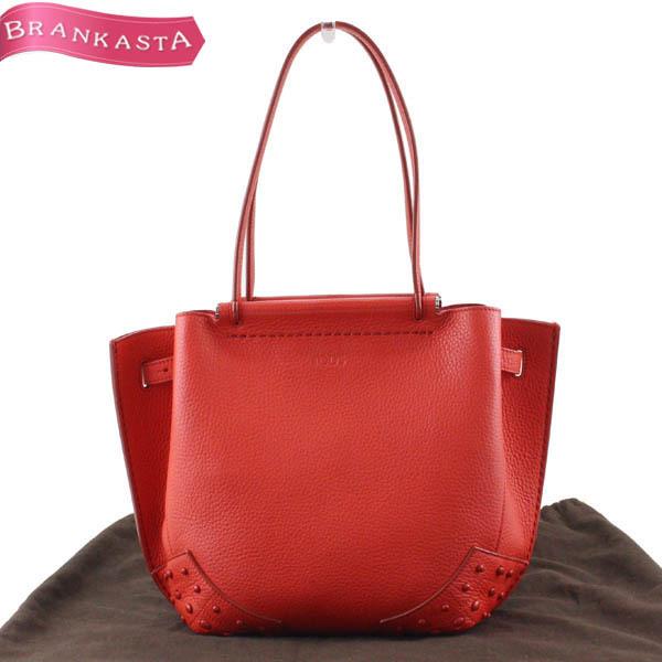 トッズ ウェーブ スタッズ レザー トート 2way ショルダーバッグ/ハンドバッグ 鞄 レディース 赤 TOD'S 41ZB75