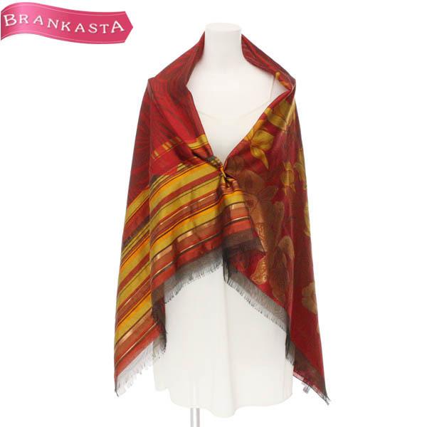 サルヴァトーレフェラガモ ストール ショール 花柄×ストライプ 赤 オレンジ イエロー Salvatore Ferragamo \特別延長SALE 10/3 23:59迄/41WB04