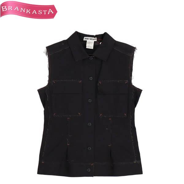 イッセイミヤケ ベスト ジレ トップス M 綿100％ カットオフ レディース 黒 ISSEY MIYAKE 美品 51AI67