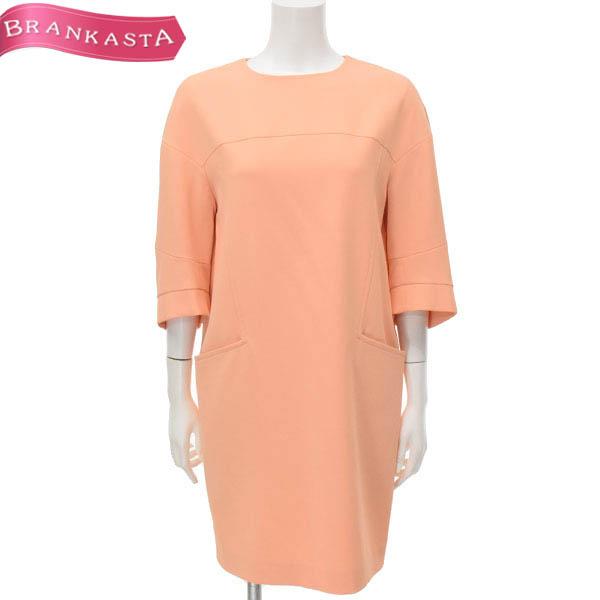 アドーア ワンピース ひざ丈 36 S相当 七分袖 切替デザイン ポケット レディース ペールオレンジ ADORE 美品 51DB95