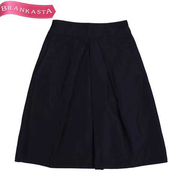 ジルサンダーネイビー フレアスカート ひざ丈 32 XS タック 光沢