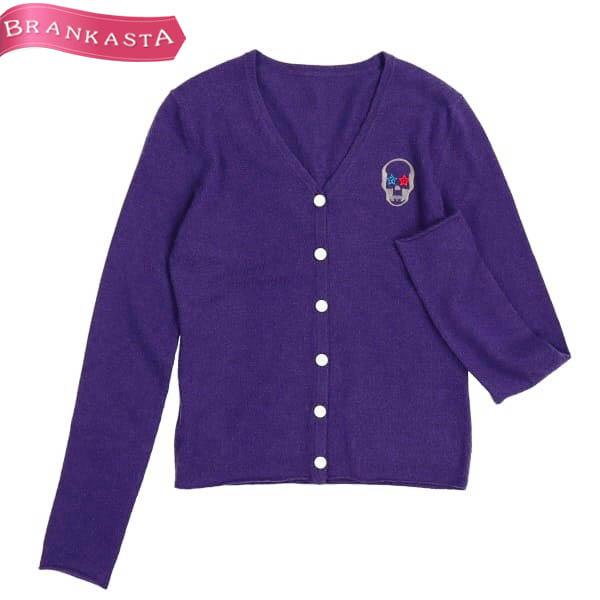 ルシアンペラフィネ カーディガン S 長袖 ニット スカル柄刺繍 カシミヤ100% パープル Lucien Pellat-Finet 美品 41KB56