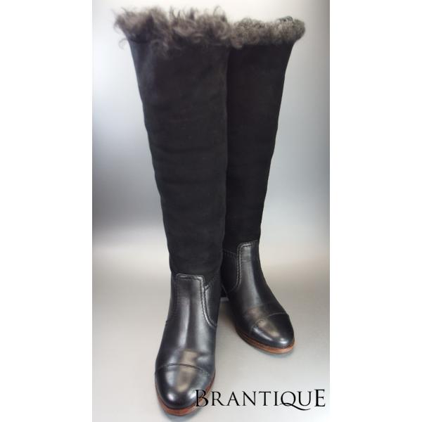 シャネル ブラック ココマーク ムートン x レザー サイズ38 (約24cm