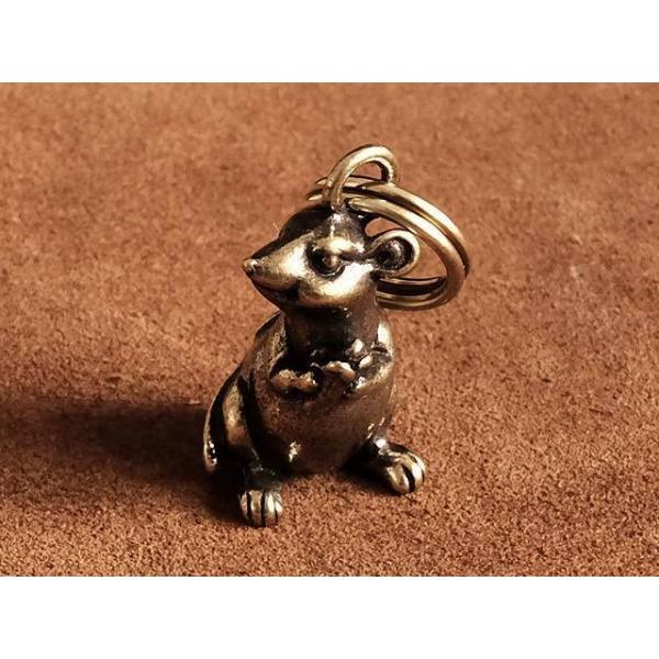 美品　HERMES 付属品付き アニマル チャーム ねずみ マウス キーホルダー 真鍮 ねずみ キーホルダー（二重リング付き）ネズミ 鼠 マウス
