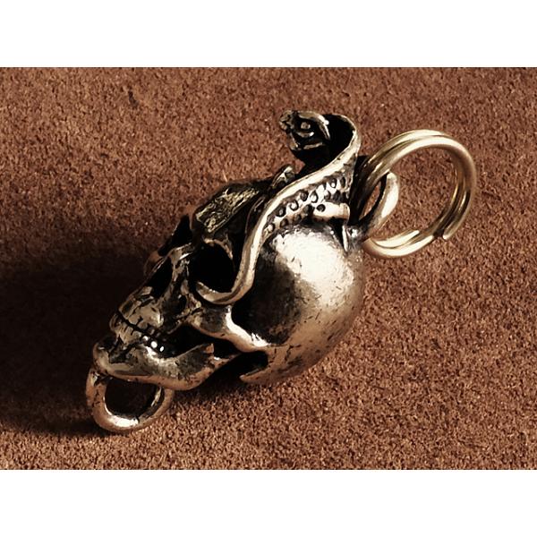 二重リング付き 真鍮 キーホルダー（スカル リザード）ドクロ どくろ