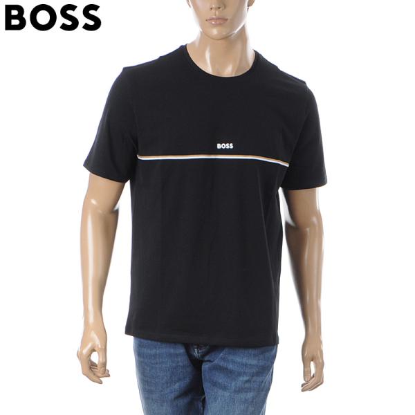 2025 BOSS ロゴ シグネチャーストライプ Tシャツ 黒 L ボス HUGO