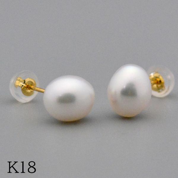 バロックパール スタッドピアス K18イエローゴールド 淡水パール7mm