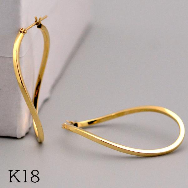 ウェーブ ツイストデザインピアスK18 刻印 K18 18K ピアス フープ