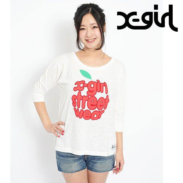 X-girl �G�b�N�X�K�[�� T�V���c �n�[�t�X���[�u �J�b�g�\�[ �g�b�v�X ���S APPLE H/S TEE 0542116-1407