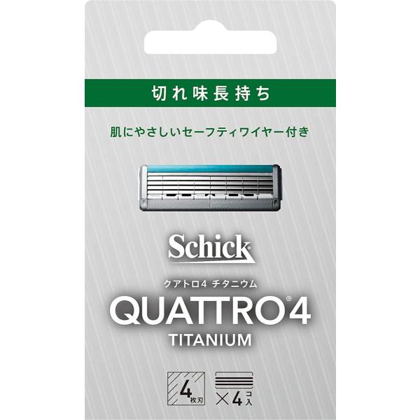 ●チタニウム＊、鋭い切れ味、長続き ＊チタンコート刃●セーフティーワイヤー付きチタンコート４枚刃。●ホホバオイル、アロエ、ビタミンＥ配合のスムーザーが、刃のすべりを滑らかにし、剃り心地を快適に。大型ガードバーが肌をのばし、ヒゲを剃りやすい状...
