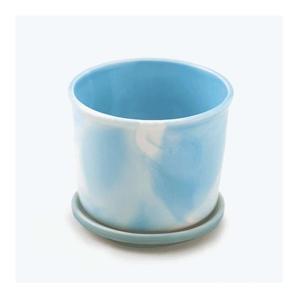 Mug Pot Marble Sky Blueマグポット　マーブルスカイブルーマグカップの胴体が３号ポット美濃焼の磁器の植木鉢インテリア