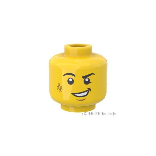 レゴ パーツ ばら売り #3626pb2519 ミニフィグ ヘッド - 頬傷とニヤリスマイル：イエロー | LEGOの部品
