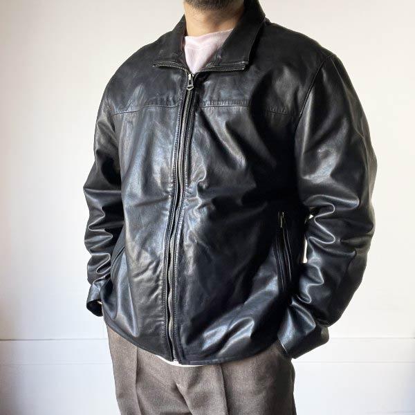 COLE HAAN ブラックレザージャケット COLE HAAN コールハーン 短丈 レザー ジャケット 黒 XL ブラック