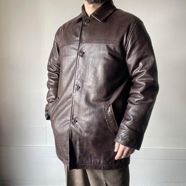 GAP ダークブラウン レザージャケット Mサイズ 中古・古着通販】GAP (ギャップ) レザージャケット ブラウン サイズ:M