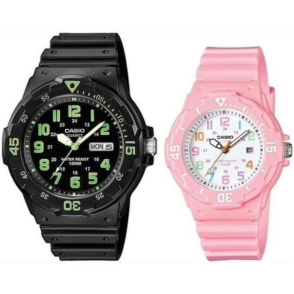 CASIO Standard カシオ スタンダード アナログクォーツ ペアウォッチ 腕時計 ラバーベルト ブラック/ピンク 海外モデル MRW-200H-3B/LRW-200H-4B2