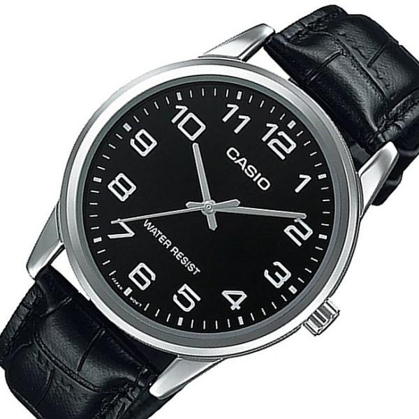 CASIO Standard カシオ スタンダード メンズ腕時計 ブラック文字盤 ブラックレザーベルト海外モデル MTP-V001L-1B
