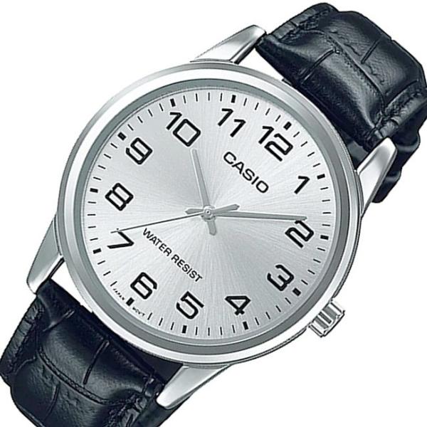 CASIO Standard カシオ スタンダード メンズ腕時計 シルバー文字盤 ブラックレザーベルト海外モデル MTP-V001L-7B