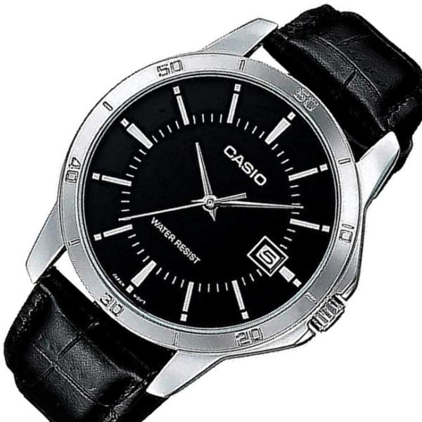 CASIO Standard カシオ スタンダード メンズ腕時計 アナログモデル ブラック文字盤 ブラックレザーベルト 海外モデル MTP-V004L-1A