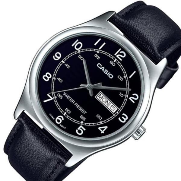 CASIO Standard カシオ スタンダード メンズ腕時計 アナログモデル ブラック文字盤 ブラックレザーベルト 海外モデル MTP-V006L-1B2
