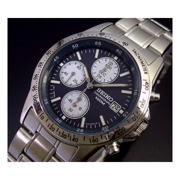 SEIKO セイコー クロノグラフ メンズ腕時計 ネイビー文字盤