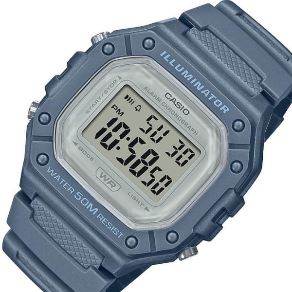 CASIO Standard カシオ スタンダード アラームクロノ メンズ腕時計 デジタル グレイシュライトネイビーケース ラバーベルト 海外モデル W-218HC-2A