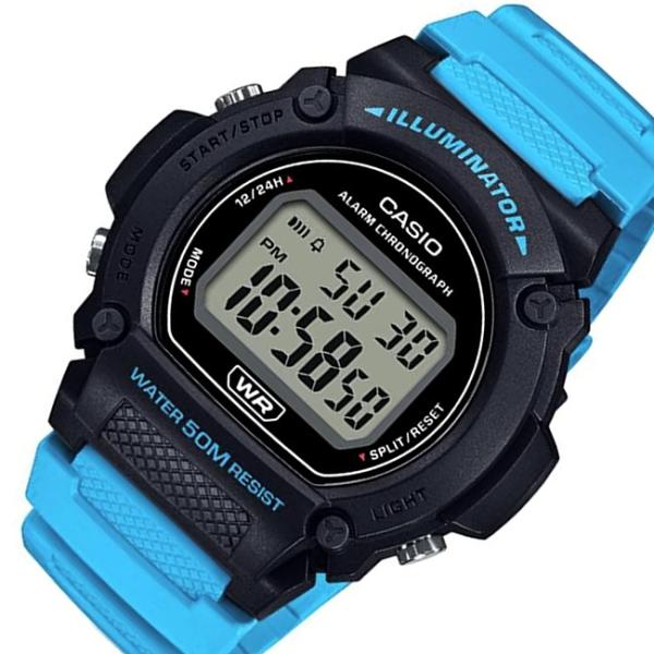 CASIO Standard カシオ スタンダード アラームクロノ メンズ腕時計 デジタルモデル ブラックケース ブルーラバーベルト 海外モデル W-219H-2A2