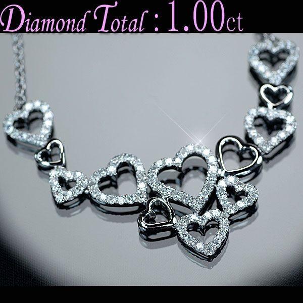 ダイヤモンド ネックレス オープンハート K18WG ホワイトゴールド 天然  