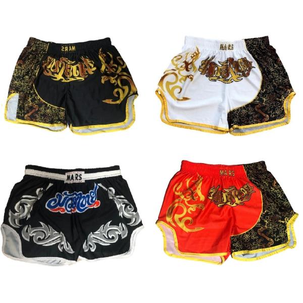 格闘技　トランクス 楽天市場】89 サテン ムエタイ ボクシング パンツ K1黒金横炎