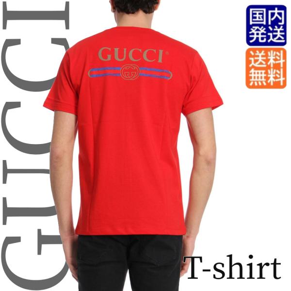 GUCCI グッチ メンズ ヴィンテージ ロゴ プリント バックプリント Tシャツ 半袖Tシャツ カジュアル クルーネック ブランド 半袖 コットン 493117