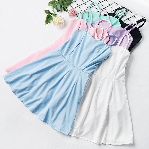 レディース パステルカラー ミニ丈 細ストラップ キャミ ワンピース ベアトップ風 きれいめ Nuqnaudoac ムゲンカレイ 通販 Yahoo ショッピング