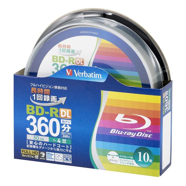 他サイト： Verbatim バーベイタム 1回録画用 ブルーレイディスク BD-R DL 50GB 10枚 ホワイトプリンタブル 片面2層 1-4倍速の商品画像